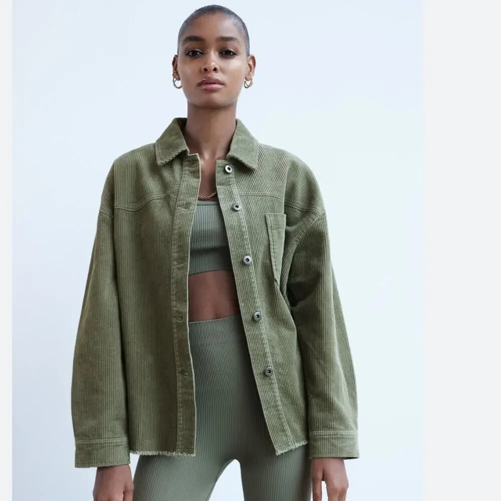 ZARA Corduroy Overshirt in‎ Green 8372 224 505 Size Small Shacket